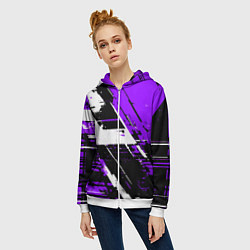 Толстовка на молнии женская Diagonal black and white stripes on a purple backg, цвет: 3D-белый — фото 2