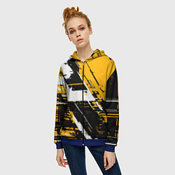 Толстовка на молнии женская Diagonal black and white stripes on a yellow backg, цвет: 3D-синий — фото 2