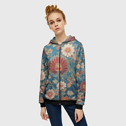 Толстовка на молнии женская Ботанические узоры, цвет: 3D-черный — фото 2