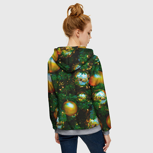 Женская толстовка на молнии Новогодние украшения на ветках / 3D-Меланж – фото 4