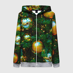 Толстовка на молнии женская Новогодние украшения на ветках, цвет: 3D-меланж