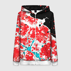Толстовка на молнии женская Сине красная абстракция на чёрном фоне, цвет: 3D-белый