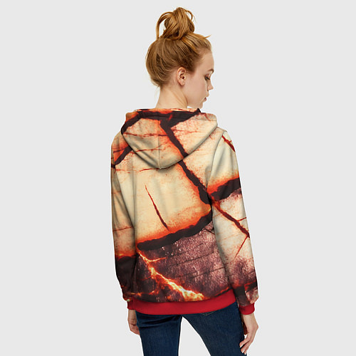Женская толстовка на молнии Трещины на абстрактном красном фоне / 3D-Красный – фото 4