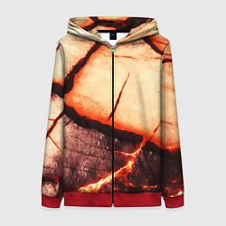 Толстовка на молнии женская Трещины на абстрактном красном фоне, цвет: 3D-красный