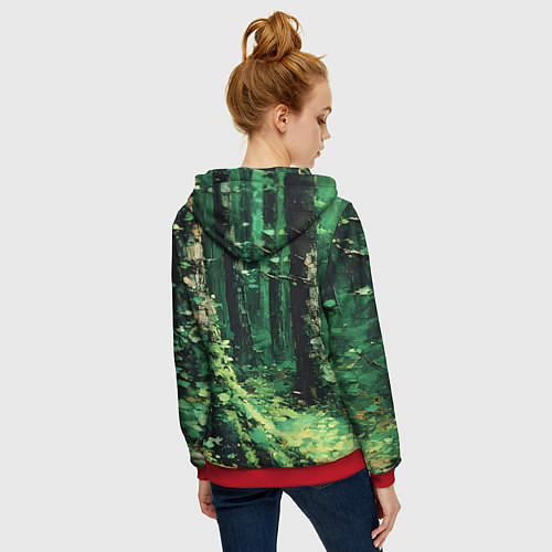 Женская толстовка на молнии Зелёный летний лес / 3D-Красный – фото 4