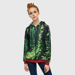 Толстовка на молнии женская Зелёный летний лес, цвет: 3D-красный — фото 2
