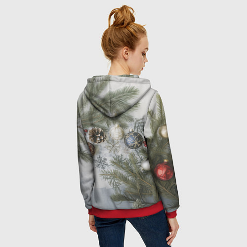 Женская толстовка на молнии Новогодние ветки / 3D-Красный – фото 4