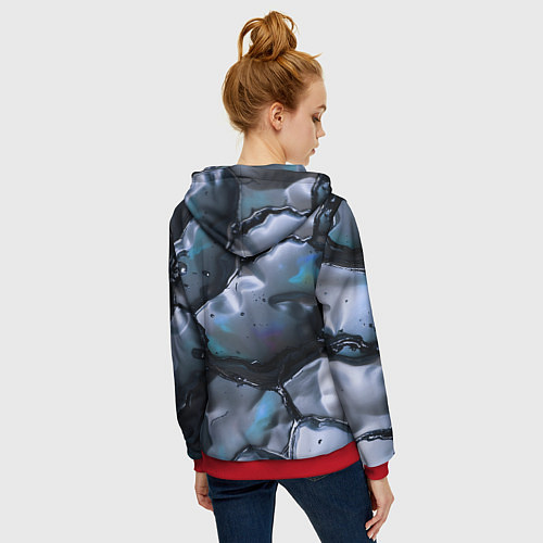 Женская толстовка на молнии Жидкая субстанция серая / 3D-Красный – фото 4