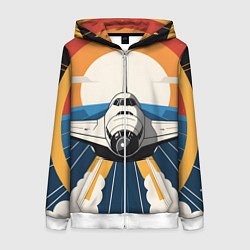 Толстовка на молнии женская Скоростной ретро самолет, цвет: 3D-белый