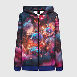 Женская толстовка на молнии Новогодние шары и фиолетовые блески