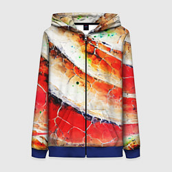 Толстовка на молнии женская Красно-белая волнистая абстракция, цвет: 3D-синий