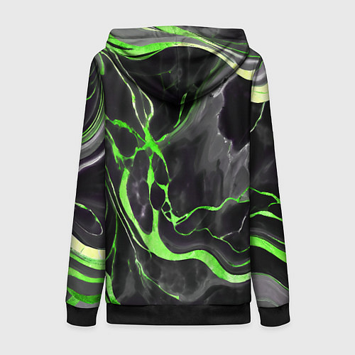 Женская толстовка на молнии Зелёно-чёрный мрамор / 3D-Черный – фото 2