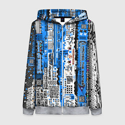 Толстовка на молнии женская Киберпанк паттерн синий, цвет: 3D-меланж