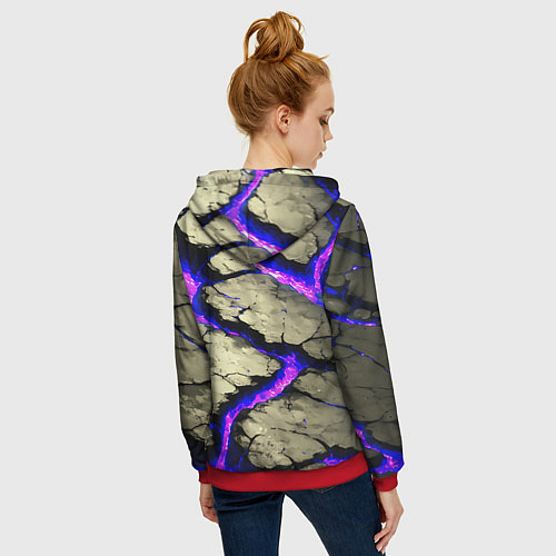Женская толстовка на молнии Треснувший камень фиолетовый / 3D-Красный – фото 4