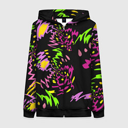 Толстовка на молнии женская Яркие абстрактные круги-зигзаги, цвет: 3D-черный