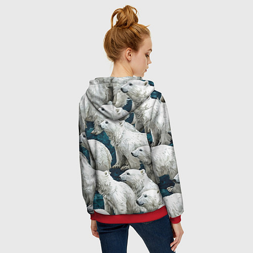Женская толстовка на молнии Свора белых медведей / 3D-Красный – фото 4