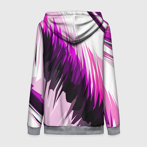 Женская толстовка на молнии Чёрно-розовые острые полосы на белом фоне / 3D-Меланж – фото 2