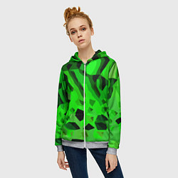 Толстовка на молнии женская Чёрно-зелёная пористая абстракция, цвет: 3D-меланж — фото 2