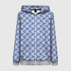 Толстовка на молнии женская Паттерн голубой в цветочек, цвет: 3D-меланж