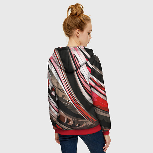Женская толстовка на молнии Волнистая чёрно-красная абстракция / 3D-Красный – фото 4