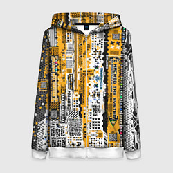 Толстовка на молнии женская Cyberpunk pattern yellow, цвет: 3D-белый