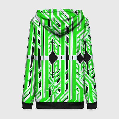 Женская толстовка на молнии Бело-зелёные техно полосы на чёрном фоне / 3D-Черный – фото 2