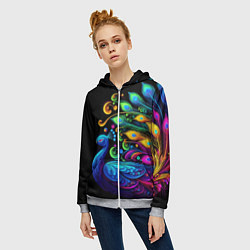 Толстовка на молнии женская Neon peacock - art, цвет: 3D-меланж — фото 2