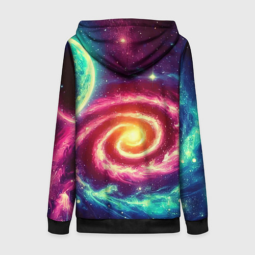 Женская толстовка на молнии Spiral galaxy - neon glow / 3D-Черный – фото 2