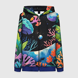 Толстовка на молнии женская Подводная фантастика, цвет: 3D-синий