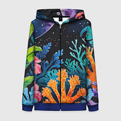Толстовка на молнии женская Космические кораллы, цвет: 3D-синий