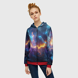 Толстовка на молнии женская Космическая молния текстура, цвет: 3D-красный — фото 2