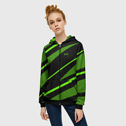Толстовка на молнии женская Sport чёрный и зелёный полосы, цвет: 3D-черный — фото 2