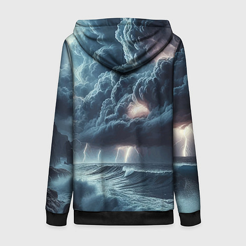 Женская толстовка на молнии Шторм на море - сверкание молний / 3D-Черный – фото 2