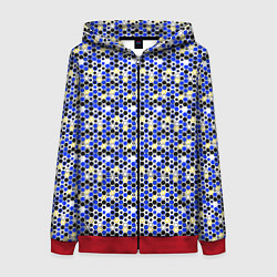 Толстовка на молнии женская Киберпанк шестиугольники синие, цвет: 3D-красный