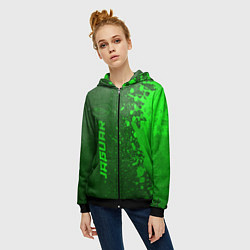Толстовка на молнии женская Jaguar - green gradient по-вертикали, цвет: 3D-черный — фото 2