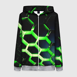 Толстовка на молнии женская Neon Honeycombs, цвет: 3D-меланж