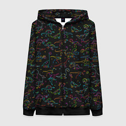 Толстовка на молнии женская Кислотные динозаврики, цвет: 3D-черный