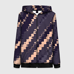 Толстовка на молнии женская Фиолетовый с бежевым искажённые полосы, цвет: 3D-черный