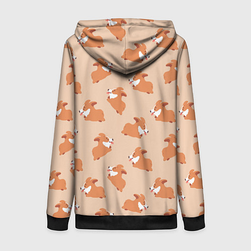 Женская толстовка на молнии Паттерн с забавными щенками породы корги / 3D-Черный – фото 2