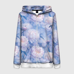 Толстовка на молнии женская Цветы в туманности, цвет: 3D-белый