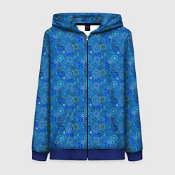 Толстовка на молнии женская Этнический синий деревенский абстрактный узор, цвет: 3D-синий