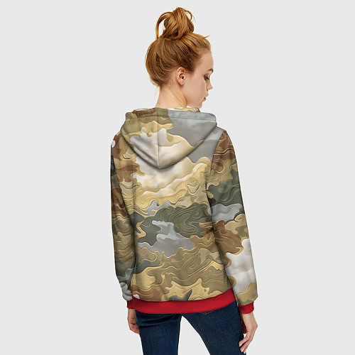 Женская толстовка на молнии Золотистый камуфляж / 3D-Красный – фото 4