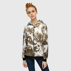 Толстовка на молнии женская Растения против зомби в бежевых тонах, цвет: 3D-черный — фото 2