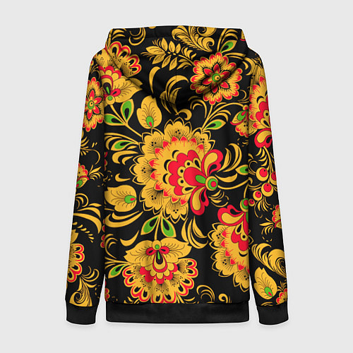 Женская толстовка на молнии Хохлома - роспись / 3D-Черный – фото 2