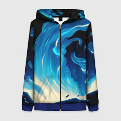 Толстовка на молнии женская Бело-синее пламя из абстрактных красок, цвет: 3D-синий