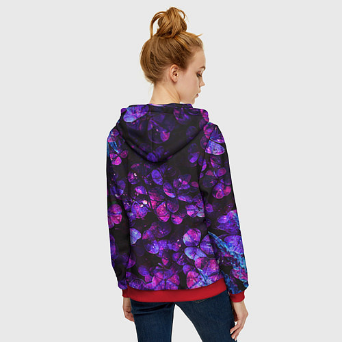 Женская толстовка на молнии Флуоресцентные цветы / 3D-Красный – фото 4