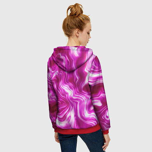 Женская толстовка на молнии Завихрения - оттенки розового и белого / 3D-Красный – фото 4