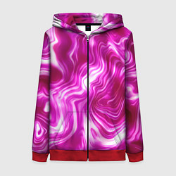 Толстовка на молнии женская Завихрения - оттенки розового и белого, цвет: 3D-красный