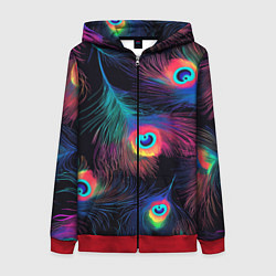 Толстовка на молнии женская Павлиньи перья - разные оттенки, цвет: 3D-красный