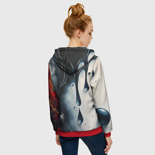 Женская толстовка на молнии Сюрреалистичная абстракция с каплями / 3D-Красный – фото 4